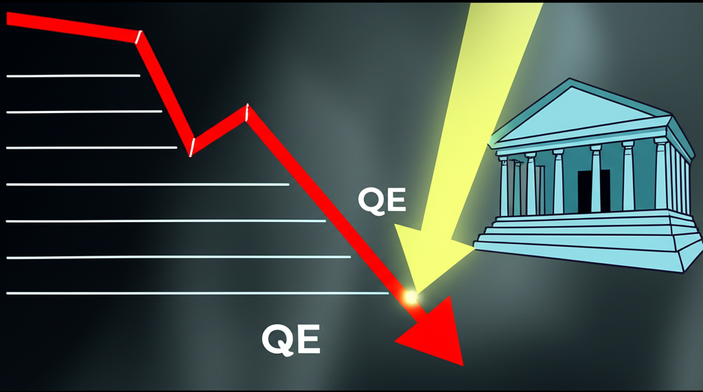 ภาพประกอบเศรษฐกิจกำลังดิ้นรนกับอัตราดอกเบี้ยต่ำ ธนาคารกลางเข้าแทรกแซงด้วย QE เพื่อกระตุ้นการเติบโต