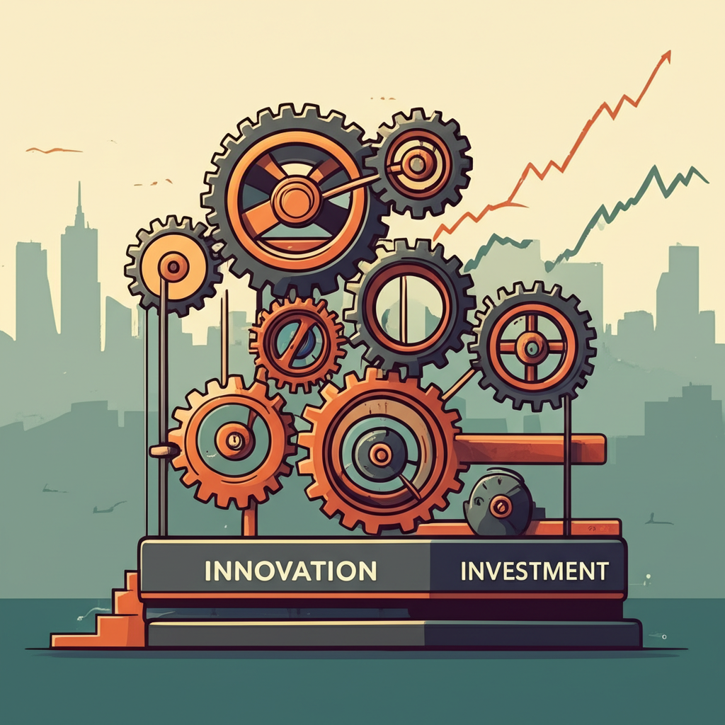 ภาพประกอบกลไกเศรษฐกิจที่ซับซ้อน ขับเคลื่อนด้วยนวัตกรรม การบริโภค และการลงทุนในระบบตลาดเสรี