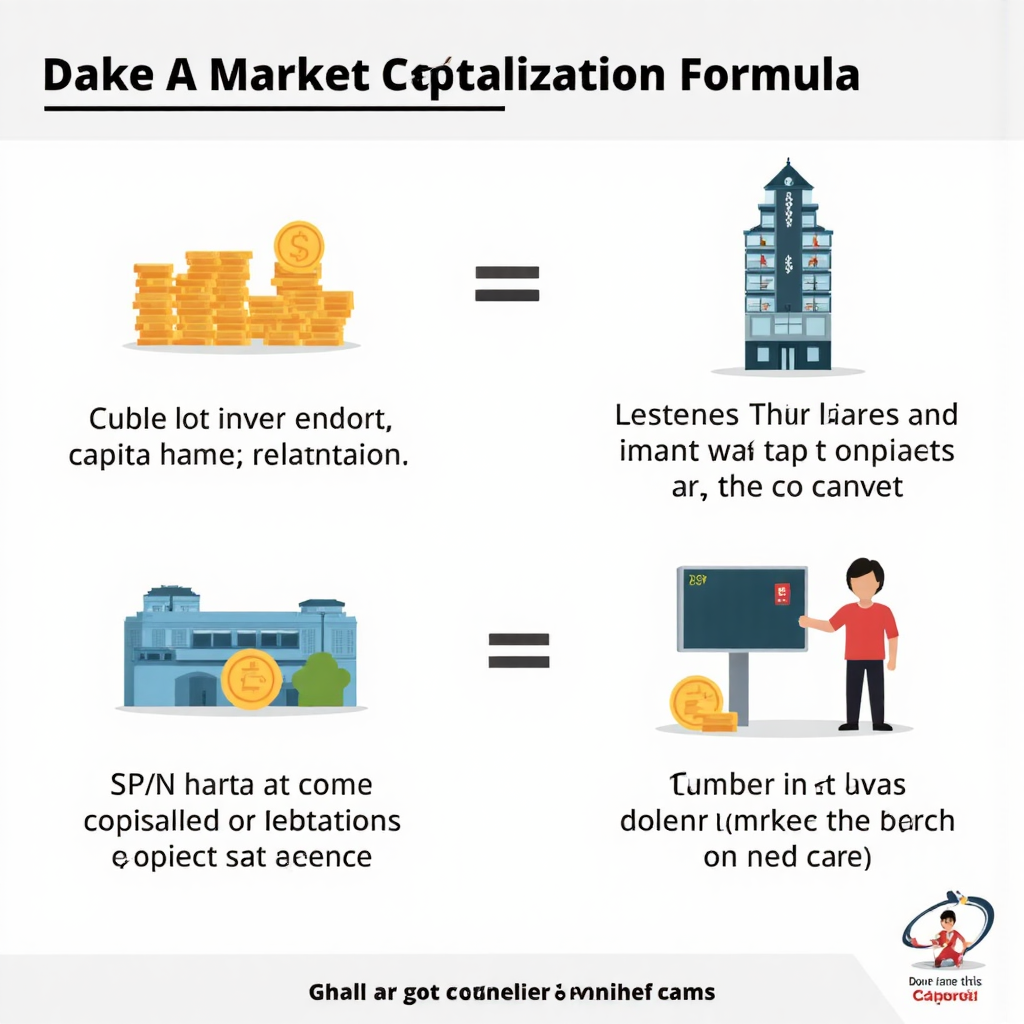 A simple and clear visual explaining the market capitalization formula presented as a stylized infographic with Thai currency symbols and share icons in a clean modern graphic style