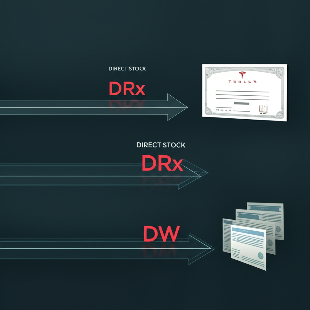 ภาพประกอบสามเส้นทางลงทุนชัดเจน หุ้นตรง DRx และ DW นำไปสู่หุ้นเทสล่า