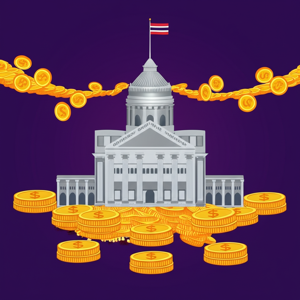 ภาพประกอบธนาคารกลางกับเงินไหลเข้าสู่แผนที่ไทย แสดงถึงผลกระทบทางเศรษฐกิจ