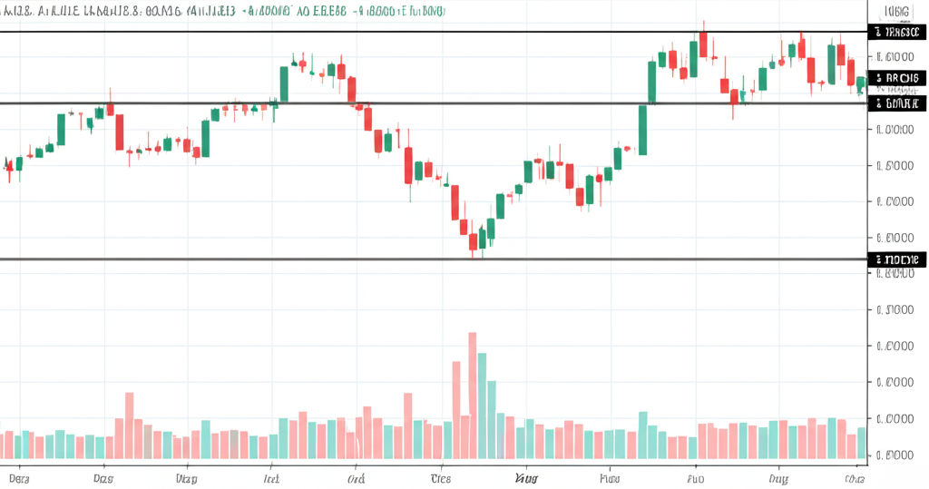 ภาพประกอบแนวโน้มราคา แนวรับ แนวต้าน และแท่งปริมาณการซื้อขายบนกราฟการเงิน