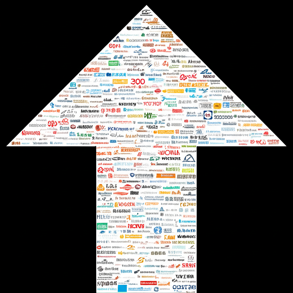 300 diverse company logos forming upward arrow for CSI 300