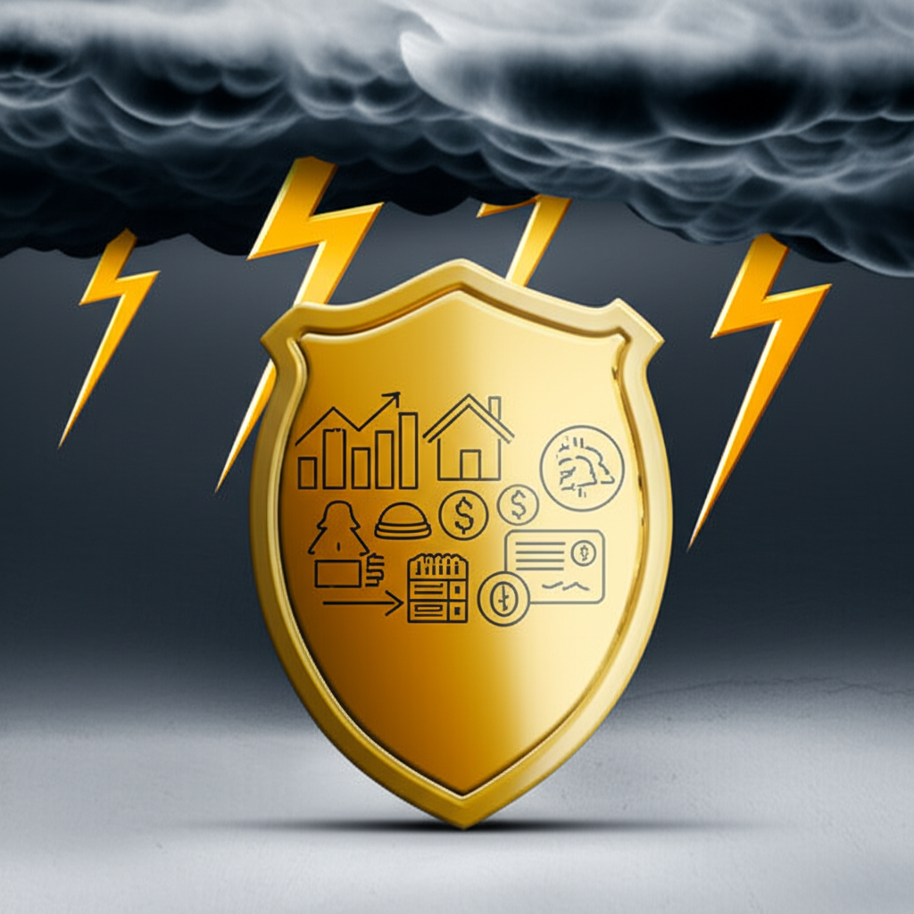 ภาพประกอบทองคำแท่งเป็นโล่ป้องกันพอร์ตลงทุนจากพายุเศรษฐกิจ