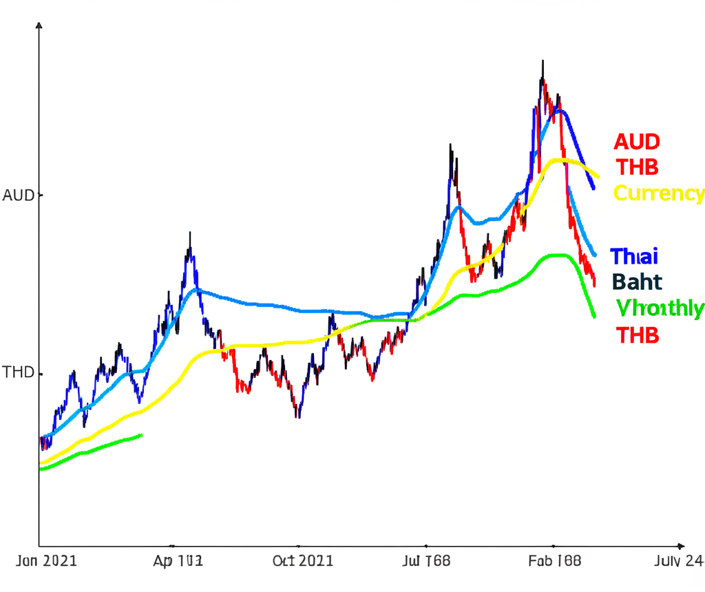 ภาพประกอบกราฟการเงินแสดงแนวโน้มค่าเงิน AUD THB ในช่วงเวลาต่างๆ