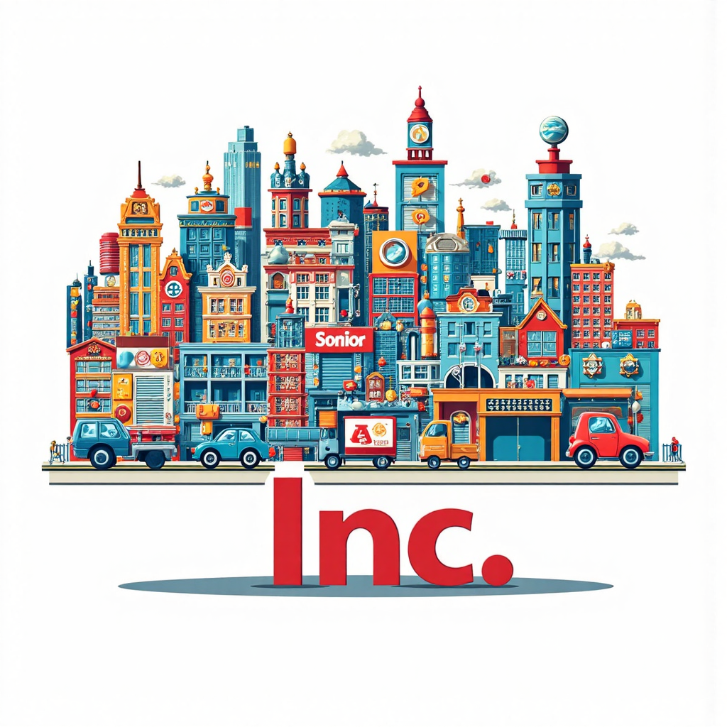 ภาพประกอบไอคอนธุรกิจดิจิทัลหลากหลาย เช่น การค้นหา คลาวด์ และยานพาหนะ จัดวางรอบโลโก้ Alphabet Inc. ในสไตล์ภาพประกอบสดใสและสนุกสนาน