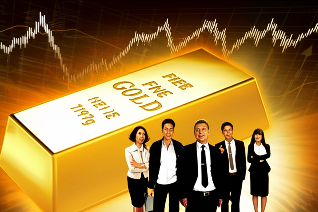 ภาพประกอบทองคำแท่งส่องประกายท่ามกลางความไม่แน่นอนทางเศรษฐกิจและเงินเฟ้อ พร้อมนักลงทุนไทยที่มองด้วยความมั่นใจ