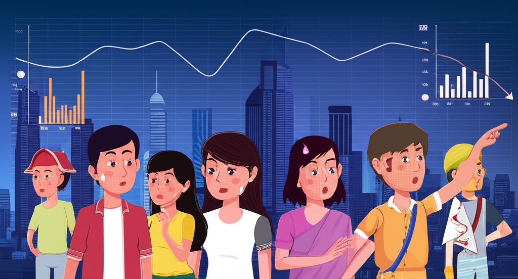 ภาพประกอบเมืองไทยกับกราฟข้อมูลเศรษฐกิจและประชาชนกังวลเรื่องการเงิน