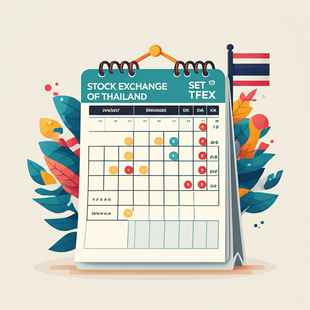 A stylized calendar showing market holidays for SET and TFEX illustration style