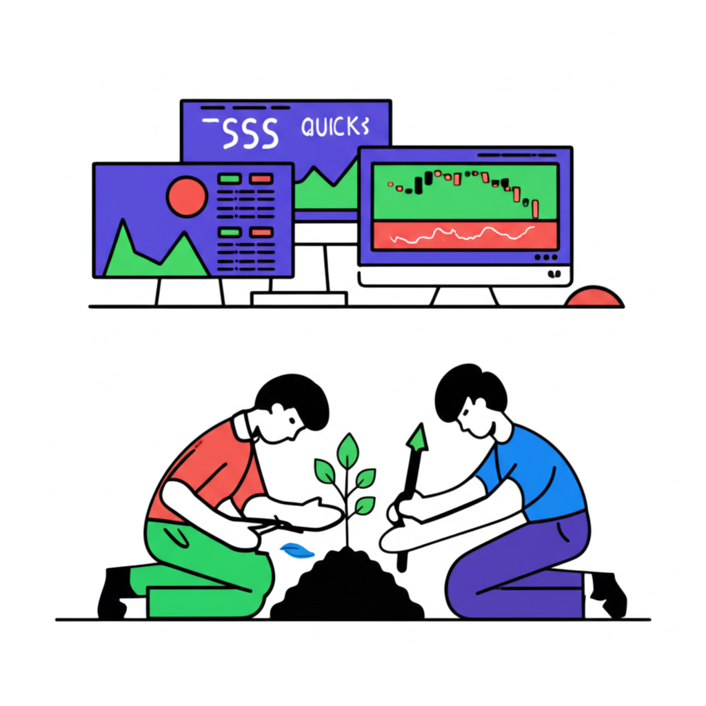 เทรดเดอร์ตัดสินใจรวดเร็วบนกราฟเทียบกับนักลงทุนที่ปลูกต้นไม้เพื่อการเติบโต