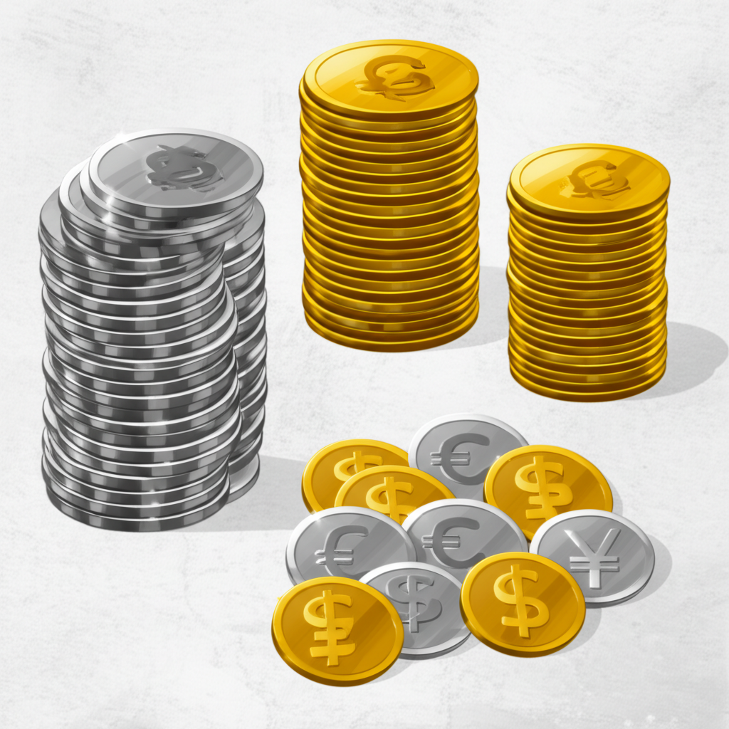 Major, minor, and exotic currency pairs as coin piles