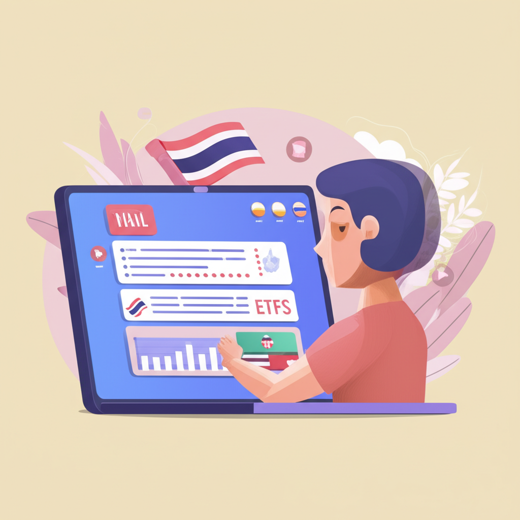 A Thai investor using a digital platform to buy foreign ETFs illustration