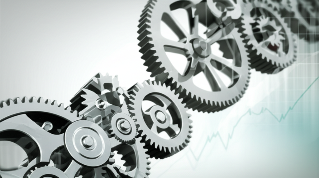 เฟืองหมุนทำงานร่วมกันแทนรากฐานธุรกิจที่แข็งแกร่งและความเชื่อมั่นของนักลงทุนสไตล์ภาพประกอบ