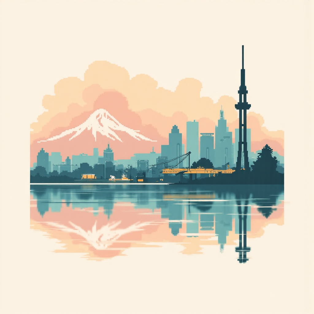 Illustration of the New Zealand Dollar currency symbol NZD with iconic New Zealand landscapes in the background soft pastel color palette