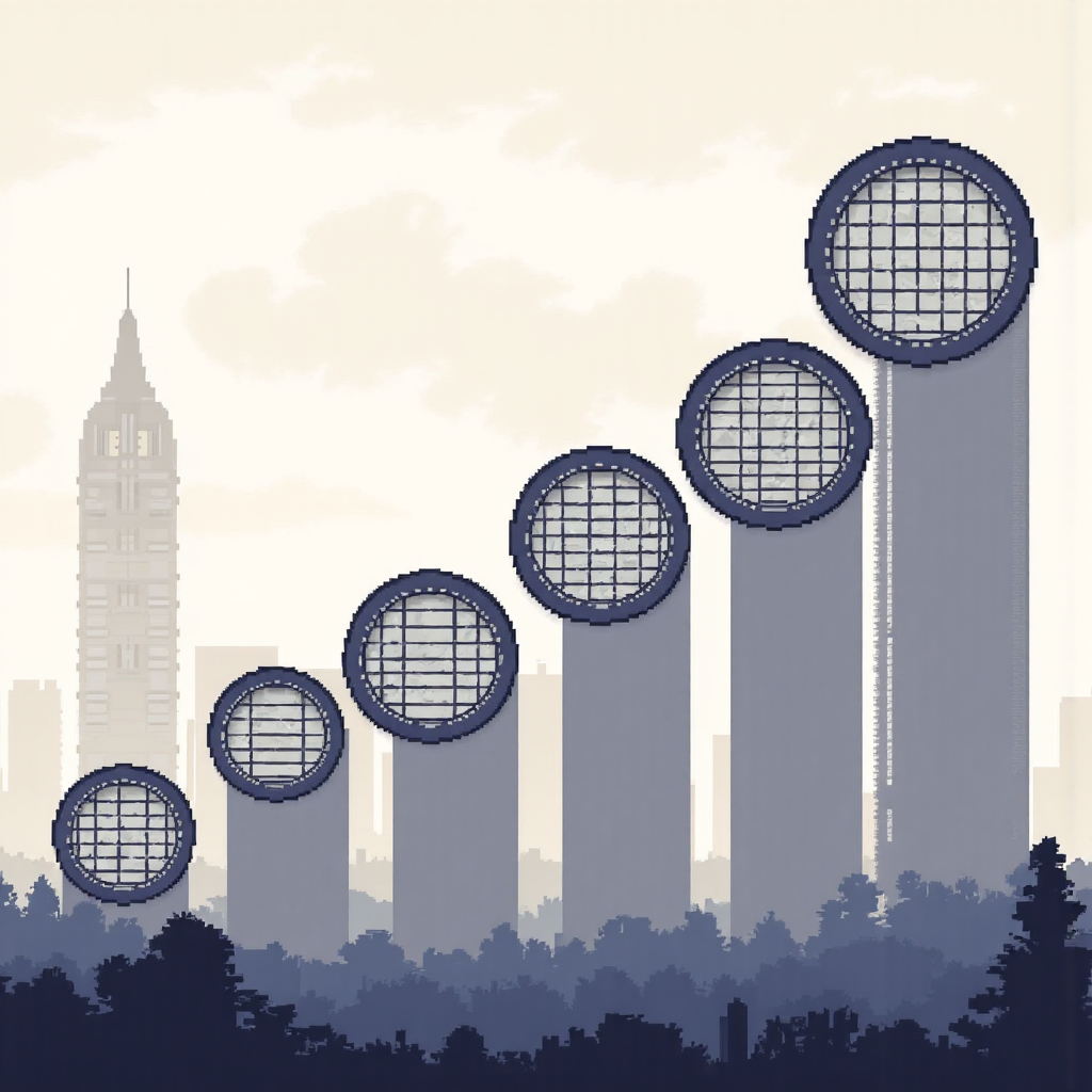 An illustration representing the concept of company valuation with various sized circles representing different market caps set against a subtle background of the Stock Exchange of Thailand building
