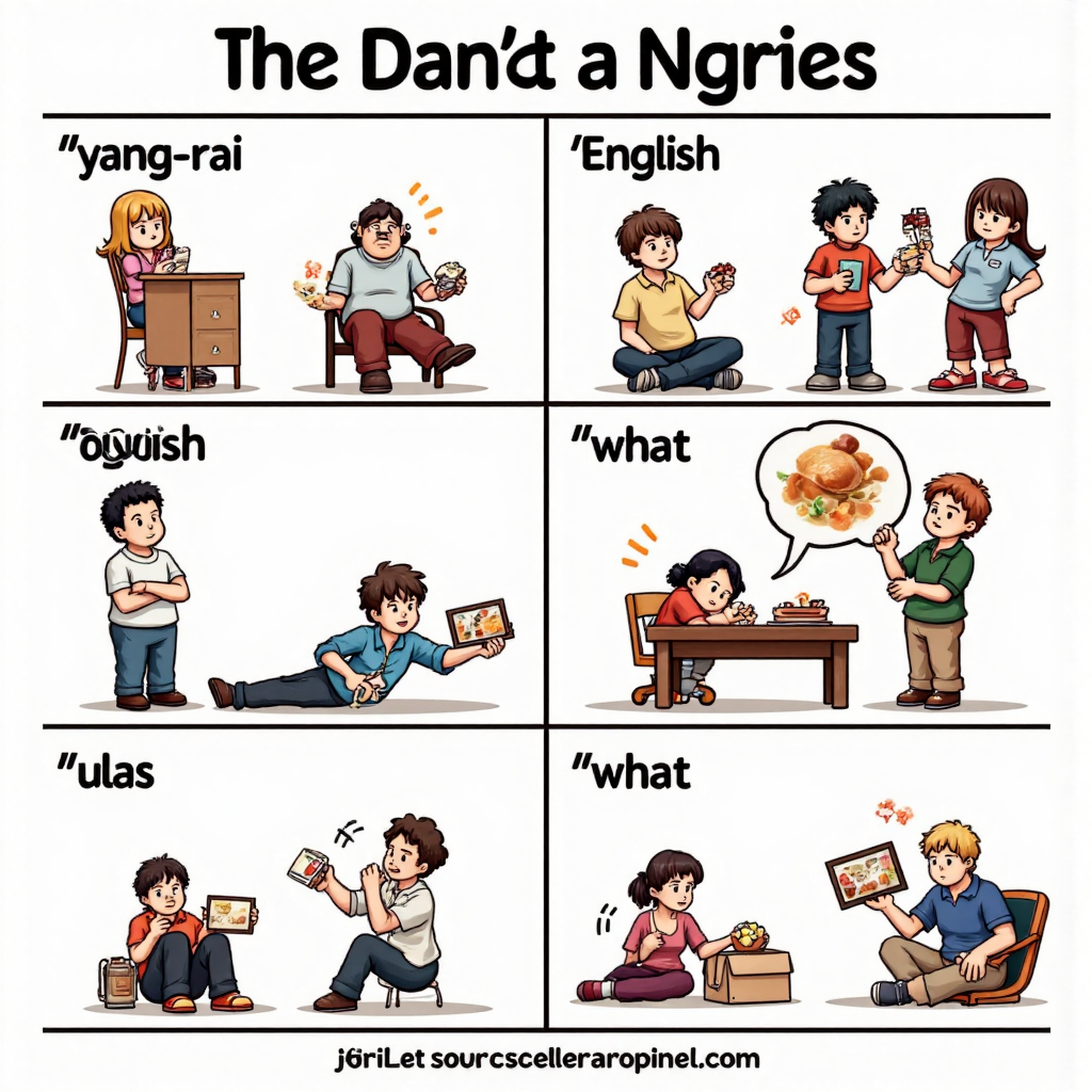 A creative illustration showing a comparison between Thai 'yang-rai' and English 'how' and 'what' using unique visual metaphors and symbols to highlight the nuances of each word bright and engaging with educational elements