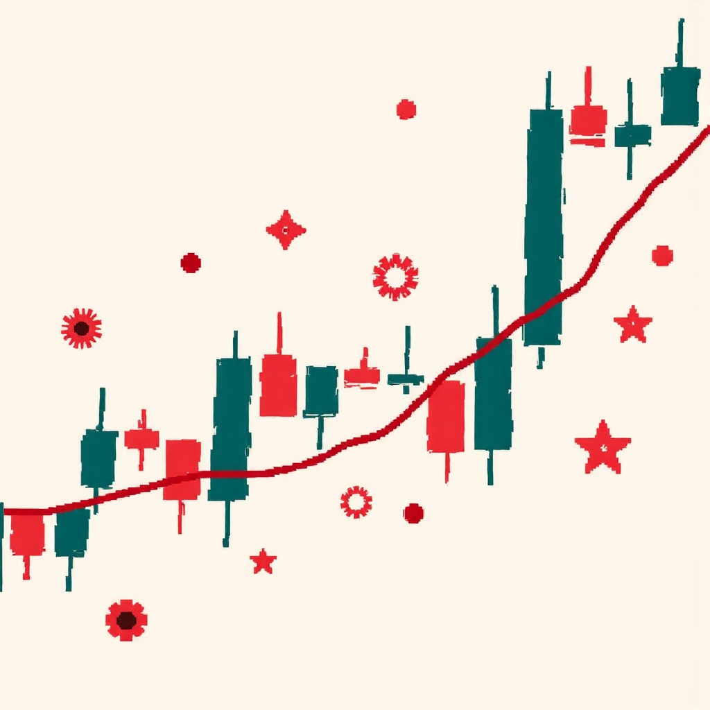 Illustration of various forex chart patterns like flags pennants and triangles with subtle pastel colors and glowing lines representing price movements