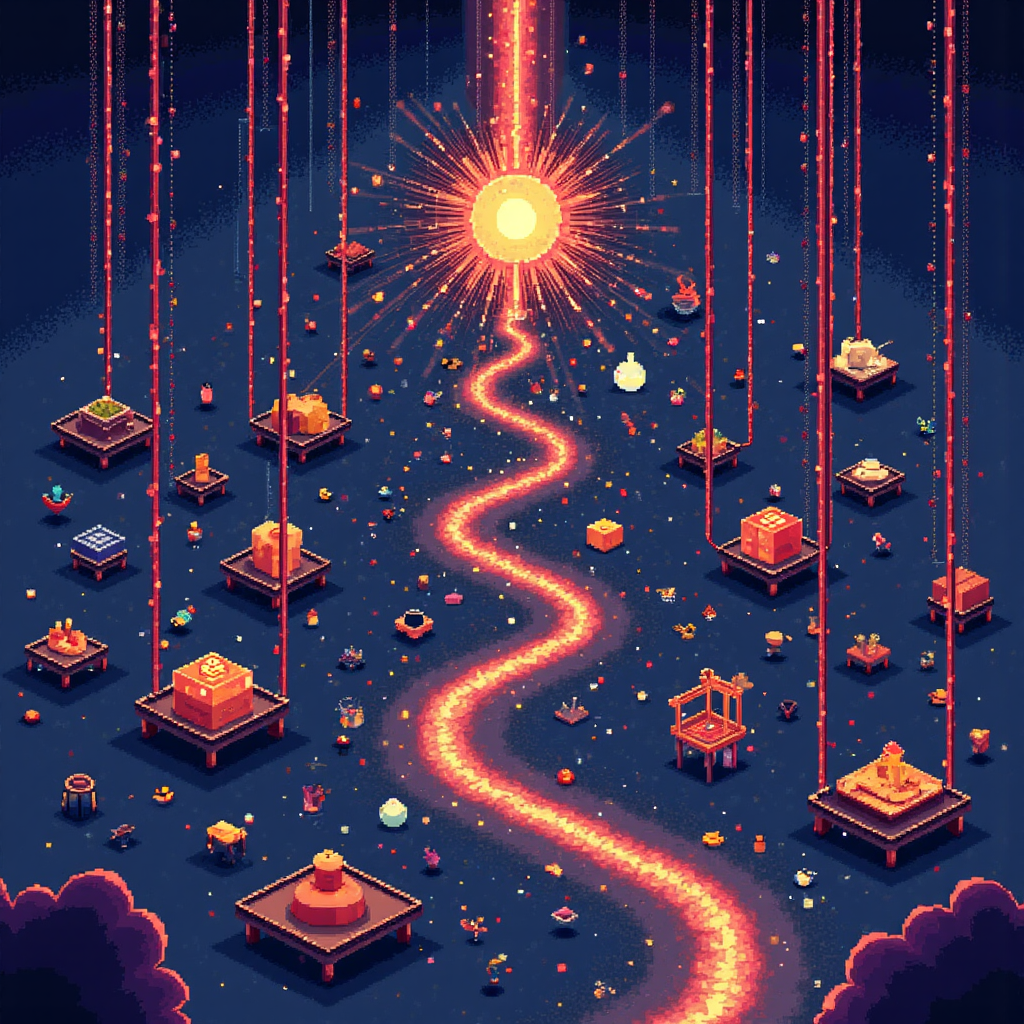 whimsical illustration depicting diffferent types of assets like stocks indices commodities and crypto being exchanged through glowing digital transfer lines showing the concept of price difference trading