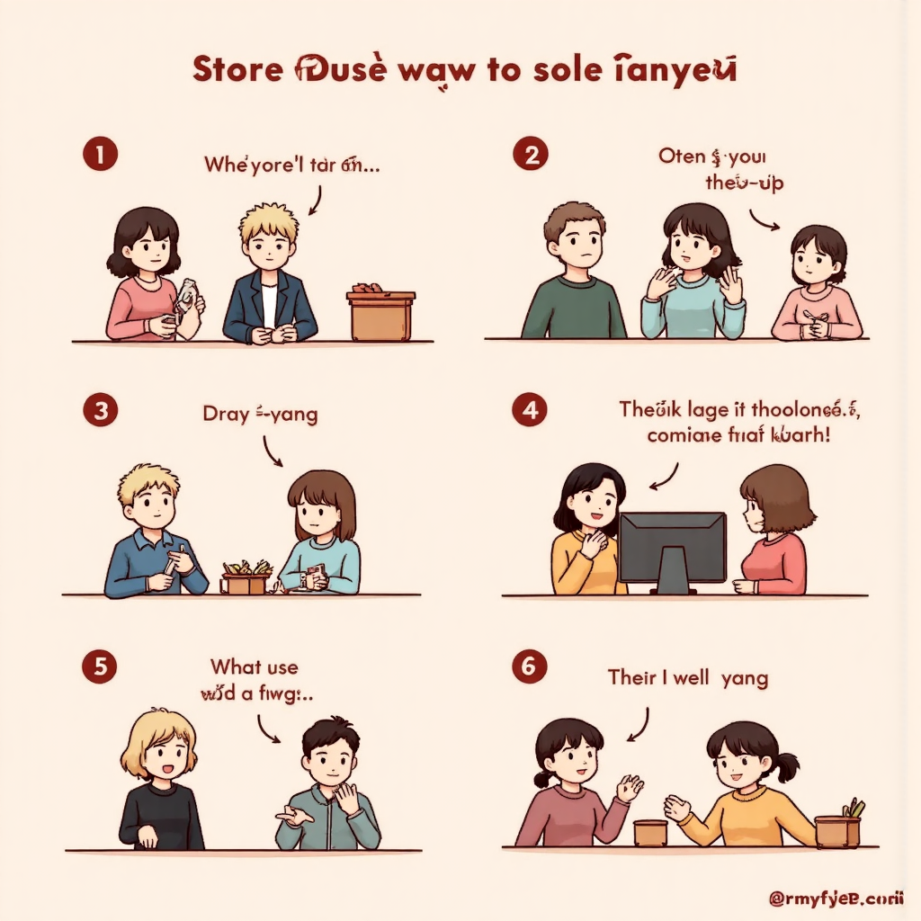 A friendly illustrated guide explaining the use of the Thai word 'yang-rai' with clear visual examples of question and answer scenarios gentle pastel color palette warm and inviting atmosphere